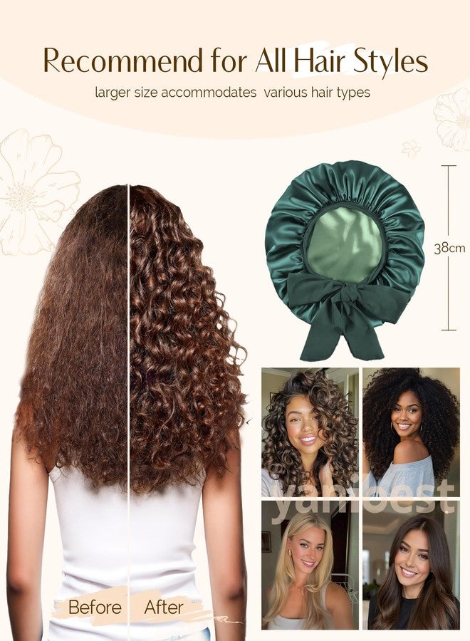 YANIBEST Silk Hair Bonnet for Sleeping, Double Layer Hair Bonnet with Elastic Tie Band for Curly Natural Hair Reduce frizz, Sage - Image 4